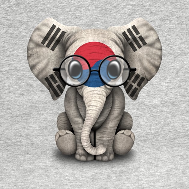 Baby Elephant with Glasses and South Korean Flag by jeffbartels